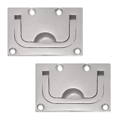 PRIOstahl Einlassgriff Bodenheber mit versenkbarem Griff Möbelgriff Muldengriff Lukenheber x 2 Stück Größe: 75 x 56 mm für Boot Luke Schiebetüren Schubladen Rostfrei aus Edelstahl V4A
