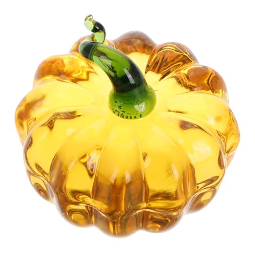 GAROZATION Briefbeschwerer aus Kristallglas Kürbis aus Kristallglas Kürbis- Glasfiguren Kürbisfigur kleine Kürbisse Thanksgiving-Figuren Mini-Kürbisse zum Dekorieren Glas Frucht Yellow