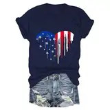 USA Pullover für Frauen amerikanische Kleidung T-Shirt amerikanische Flagge Bluse Kurzarm Runde Hals Bastoberteile, Navy Xsp, S