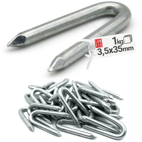 Krampen Stahlkrampen Zaunbau U-Nägel Diamantspitze Krampennägel U Klammer Verzinkt 3,5 x 35 mm 1 kg (ca.210 Stk.)