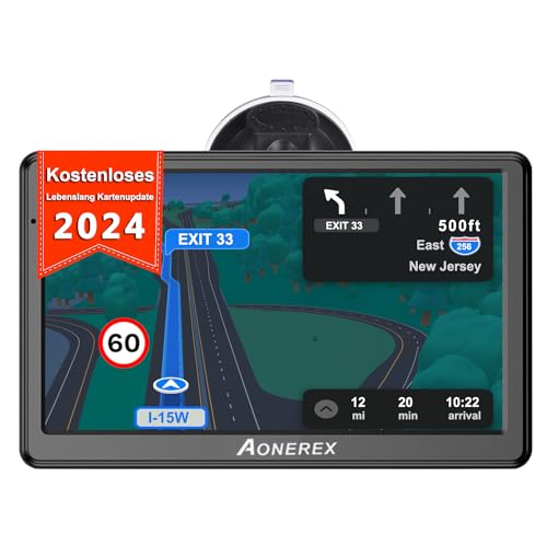 Navigationsgerät für Auto, Aonerex 7 Zoll GPS Navi für Auto PKW LKW mit Europa UK 52 Karten Lebenslang Kostenloses Kartenupdate 16GB Navigation mit POI Sprachführung Blitzerwarnung Fahrspurassistent