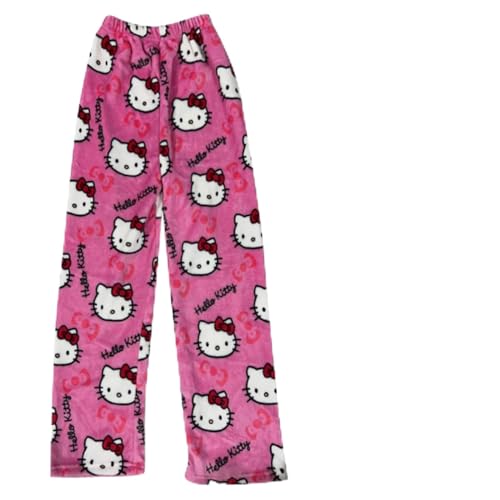 Schlafanzug Damen Pyjamas Flanell Hosen Frauen Kawaii Anime Cartoon Casual Home Hosen Herbst Winter Modehosere Freizeithosen Home Hosen Kuschelige Jogginghose Schlafhose Schlafanzughose