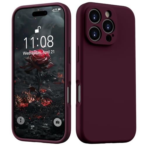 HGH Flüssig Silikon Hülle für iPhone 16 Pro Max, Handyhülle für iPhone 16 Pro Max, 3-Schicht-Struktur FallSchutz Case mit Weiches Mikrofaser Futter Hülle für iPhone 16 Pro Max 6.9" Weinrot