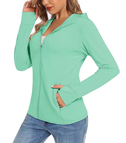 TACVASEN Damen UV-Schutz Sonnenschutz Langarmshirt Wandern Shirts Klettern Laufshirt Leicht Sweatshirt Quick Dry Outdoor (M, Minzgrün)