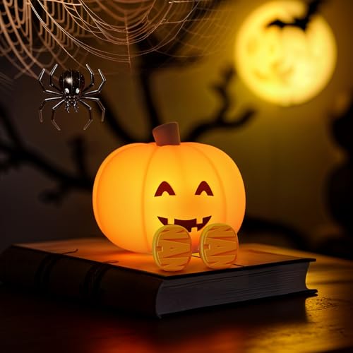 YISSVIC Kürbis Nachtlicht Kinder Halloween Deko Lampe Weicher Stilllicht Nachtlicht Baby mit Timer für Kinder Baby Junge und Freunde Kürbis Halloween Geschenke Lächeln Stil