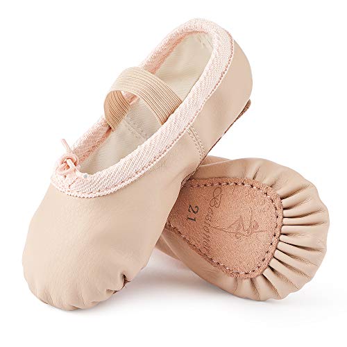 Ballettschuhe aus Leder Ballettschläppchen Tanzschuhe Gymnastikschuh mit Ganze Ledersohle für Kinder Damen Beige 34