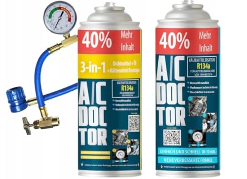 AC Doctor Paket 3in1 2 x R134a Klimaanlagenschlauch Fix Leitung zum Auffüllen der Klimaanlage im Auto