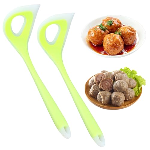 Meatball Maker Spoon, 2024 Aktualisierung 2 Stück Silikon Meatball Löffel, Fleischbällchen Maker Form mit langem Griff und Leckloch Küchenutensilien (Grun)