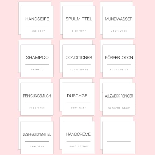 KSIWRE 24 Stück Badezimmer-Etiketten für Kunststoff/Glas Flaschen, Wasserfeste Handseifenspender-Etikettenaufkleber, Abnehmbare Flaschenetiketten für Seife, Lotion, Shampoo, Conditioner (weiß)