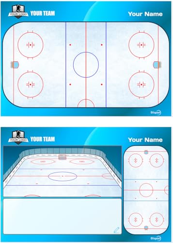 ETISPORT Eishockey-Trainer-Taktiktafel. Doppelseitig, geeignet für trocken abwischbare Marker. Personalisiert mit Farbe, Wappen oder Logo, Name und Verein. (Standard) (Large)