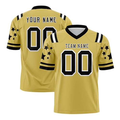 Herren-Sport-T-Shirt,Personalisiert American Football Trikot,Custom Football Jersey für Erwachsene Kinder,Atmungsaktiv T-Shirt,Individuelle Sporthemden mit Name Nummer Logo,Gold