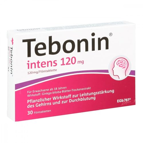 Tebonin intens 120 mg | 30 Stück | bei akutem & chronischem Tinnitus* | pflanzliches Arzneimittel mit Ginkgo Biloba Extrakt | unterstützt bei Ohrengeräuschen* & Schwindel | mit Ginkgo Spezialextrakt