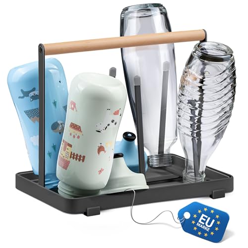 D&D Living All-in-One Flaschenhalter für SodaStream - Abtropfgestell für Flaschen Aller Art: Duo, Crystal, Easy, Trink- und Babyflaschen - Universal-Trockenständer (Metall, Schwarz)