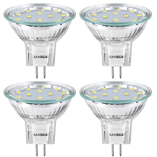 Sansun LED-Leuchtmittel, Spot, MR11 GU4.0, 12 V Wechselstrom/Gleichstrom, Flutlicht-Birne, GU4-Sockel, 2 Watt (entspricht 20 Watt), 4000 K (Tageslicht-Weiß) 4er Pack LED-Lampen