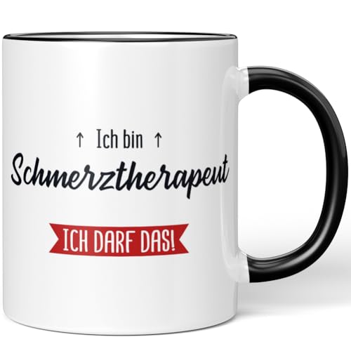 JUNIWORDS Tasse, Ich bin Schmerztherapeut. Ich darf das!, Schwarz (5641808)