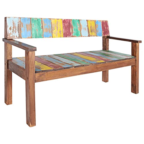 vidaXL Sitzbank Vintage-Stil Flurbank Bank Holzbank Esszimmerbank Massivholzbank Küchenbank Essbank 115cm Altholz Massiv Mehrfarbig