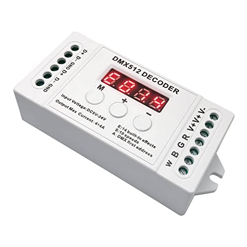 GIDEALED 4 Kanal DMX Decoder,RGBW DMX512 Decoder mit Digitalanzeige,Mini DMX512 Dimmertreiber PWM 16A LED Controller für RGB RGBW LED Streifen DC9-24V