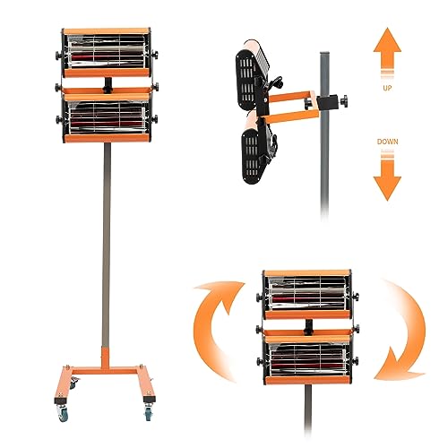 MEELRYD 2000W Lacktrockner Infrarot Trockner Strahler Aushärtungslampe, Farbtrocknungs Lampe 2 Auto Karosserie Reparatur Trocknungsfläche 800 x 600 mm, Timer 0–60 min