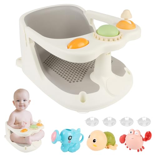 Aragallant Baby Badesitz ab 6 Monate, Badewannensitz mit 4-starken Saugnäpfen, Rutschfester Badesitz Baby mit Spielzeug, Sicherer Badstuhl für Kleinkinder