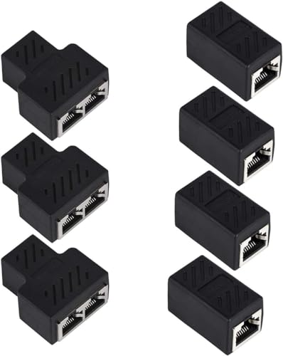 Jubaopen 7PCS RJ45 Ethernet Kabel Verbinder, Netzwerkkabel Patchkabel Kupplung Modular Adapter Buchse 1 bis 2 Dual Female Port LAN Kabel Connector für CAT5/CAT6 (Schwarz)