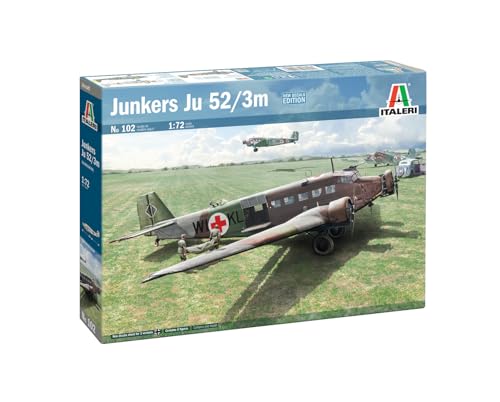 Italeri 0102 1:72 Ju-52/3m - Modellbau, Bausatz, Standmodellbau, Basteln, Hobby, Kleben, Plastikbausatz, detailgetreu, Militär Bausatz, Militär, Mehrfarbig