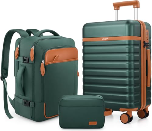 UKEIN Koffer,Trolley Koffer Reisekoffer von PC Hartschalen,Hartschale Handgepäck Sets mit 4 Spinner-Rollen TSA Schloss, Der Koffer Enthält 1 Reiserucksack und 1 Kulturbeutel