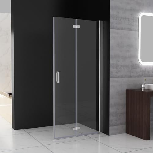 MIQU Faltbar Duschwand 80x185 cm Walk in Dusche Pendeltüren Duschabtrennung mit Falttür Drehtür Duschkabine Nischentür 6mm NANO Sicherheitsglas Duschtrennwand ohne Duschwanne