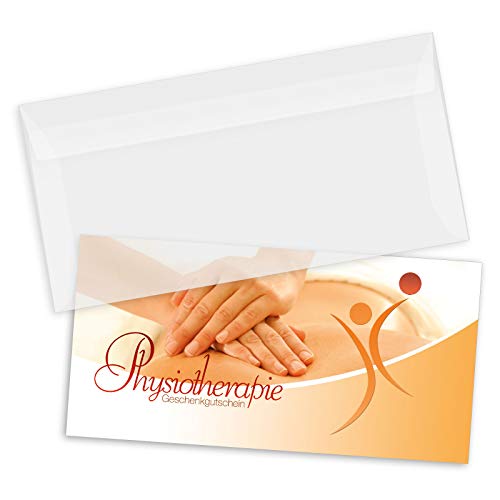 GESCHENKGUTSCHEINcom by POS-HAUER. Gutschein-Set. 25x Gutschein + Kuvert. Für Physiotherapie Physiotherapiepraxis, blanko zum selber Ausfüllen.