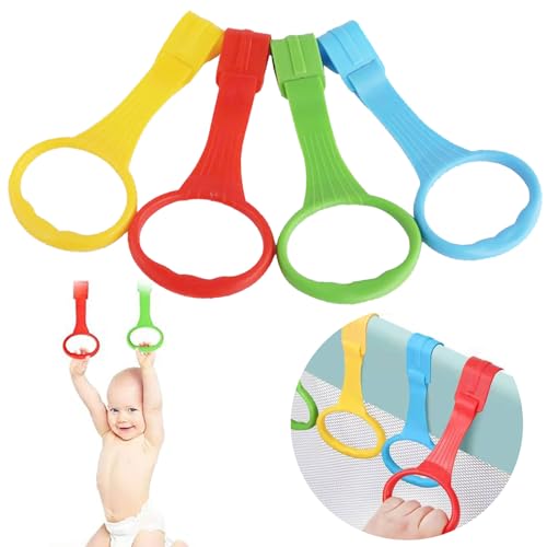 DHWEKU Ringe für Kinderbetten, 4 Stück Ringe Baby Hand Ringe Griff Abnehmbarer Handringe für Baby Kleinkind für Beinübung Aufstehen Übung in Kinderbetten Reisebetten