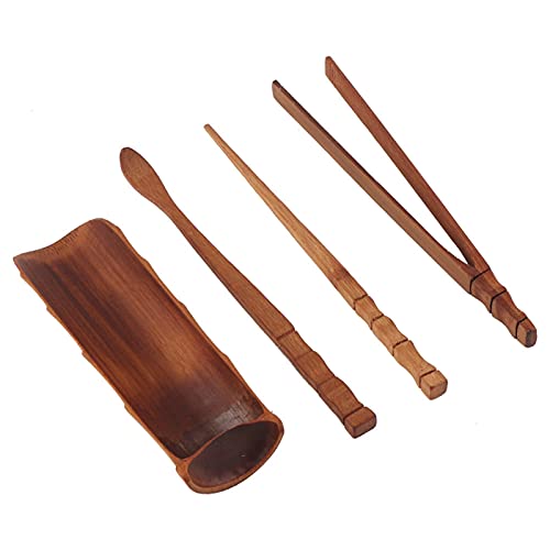 Pilipane 4-teiliges natürliches Bambus-Teezubehör, Chinesisches Gongfu-Teeset mit Teelöffel, Teeschaufel, Teeclip, Teenadel für Gongfu-Teeset, Tee Set aus Bambus, Tee-Werkzeug, Braun, 4 Count