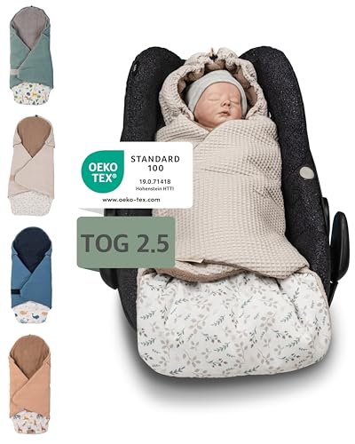 ULLENBOOM Einschlagdecke Babyschale, 100% OEKO-TEX Materialien, Floral-Sand (Made in EU) - Babydecke für Kindersitz oder Kinderwagen, kuschelige Decke für Babys, Für Frühling und Sommer