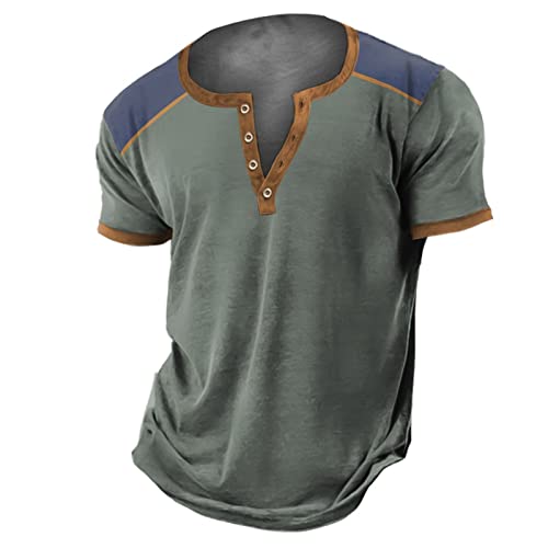 2025 T-Shirts für Herren Henley Shirt Sommer V-Ausschnitt Shirt Kurzarm T Shirt Kurzarmshirt Sportshirt Atmungsaktiv Herren Hemden Vintage Casual Baumwolle Slim Fit T-Shirt Tee Streetwear