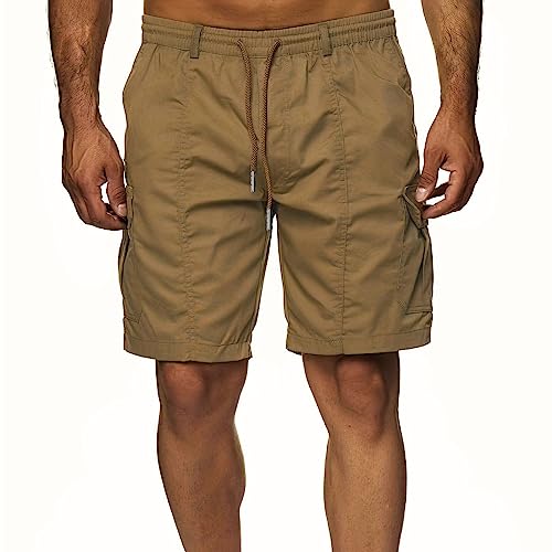 Hehiy Kurze Hosen Herren Cargo Shorts Sommer Freizeithose Kurze Elastische Taille Chino Shorts Mit 6 Taschen S-XXL Jogginghose Herren Kurz Baumwolle Kurze Hose Herren Baumwolle