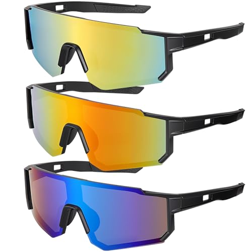 Utensilsto 3 Stück Schnelle Brille Herren Damen Fahrradbrille UV 400 Sportbrille Sport Sonnenbrille Laufbrille MTB Fahrrad Brillen für Herren Rennrad Fahrrad Ski Rave Golf Outdooraktivitäten (schwarz)