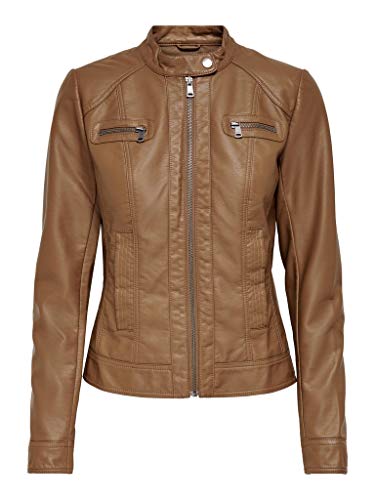 ONLY Damen Kunstlederjacke Bandit Stehkragen Biker-Style cognac 34