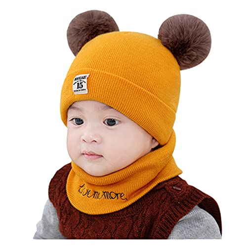 Leyeet Strickmütze für Kleinkinder, Mädchen, Jungen, Baby, Winter, Häkelmütze, Schal, Set, gelb, 0-12 Monate