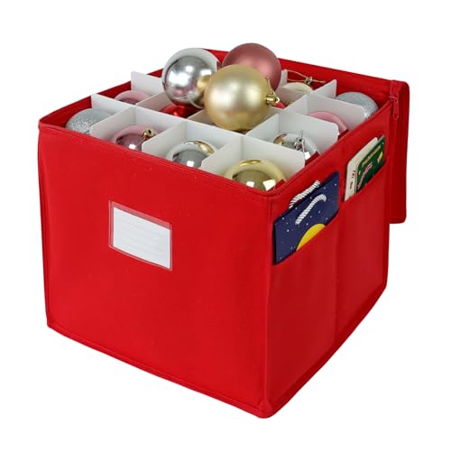 DUDSOEHO Weihnachtskugel-Aufbewahrungsbox mit Unterteilungen - 64 Fächer für Weihnachtsschmuck mit Reißverschlüssen für zarten Weihnachtsschmuck und Kugeln