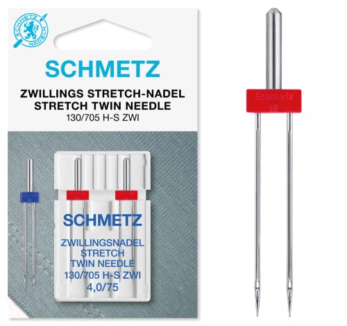 SCHMETZ Nähmaschinennadel | 2 Zwillings-Stretch-Nadeln 4,0/75 | 130/705 H-S ZWI NE 4,0 | Auf nahezu allen Haushaltsnähmaschinen mit Zickzack-Funktion einsetzbar