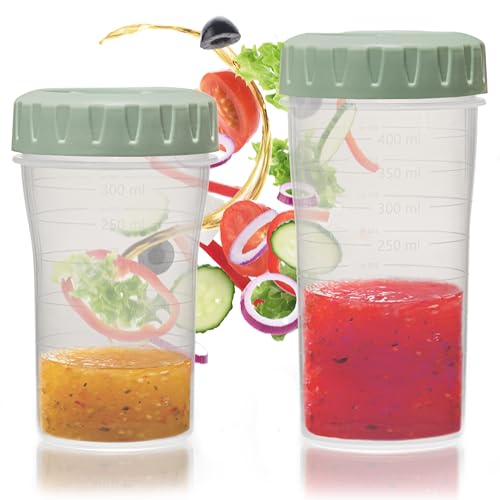 Hausfelder Salat Dressingshaker, 2er Set Dressing Schüttelbecher 300 ml + 400 ml aus Kunststoff BPA-frei