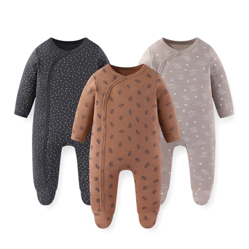 JELYLOVE Baumwolle Langarm Baby Jungen Mädchen Strampler 0-12 Monate Neugeborene Bekleidung 3er-Pack
