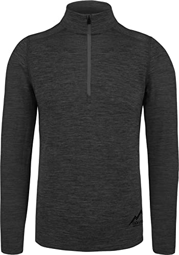 normani Herren Premium Merino Outdoor Langarm-Shirt Longsleeve mit Reißverschluss, 100% Merinowolle Pullover mit 1/4 Zip Farbe Anthrazit Größe L/52