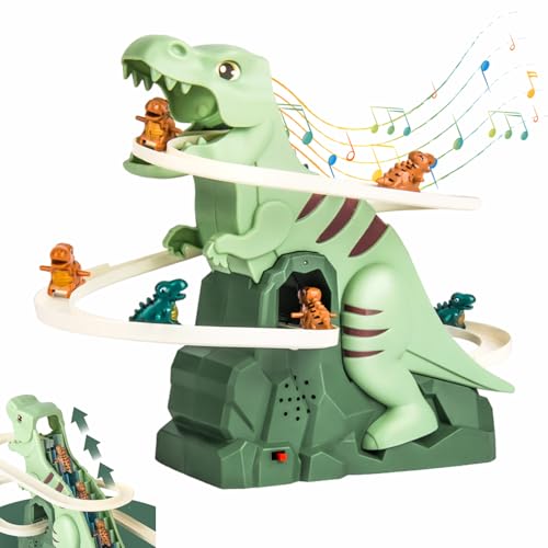 Dinosaurier Kletterspielzeug, Dino-Rutsche, elektrisches Treppensteigerspielzeug, Rennstrecken Spielset, Dinosaurier-Achterbahn-Spielzeug mit Licht und Musik, als Geschenk für Kinder