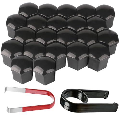 Gebildet 22pcs 19mm Universal Kunststoff Radmutterkappen Auto Mutter Covers Bolt Radkappen mit 2pcs Abziehhaken(Schwarz)
