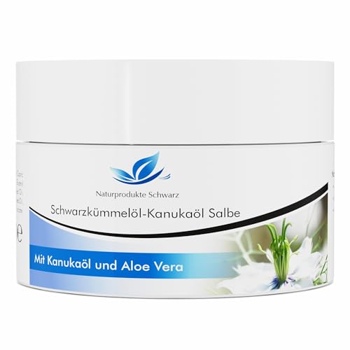 Naturprodukte Schwarz – Schwarzkümmelöl Kanuka Salbe mit Aloe Vera – Creme bei Neurodermitis, gegen trockene Haut und Juckreiz, Intensivpflege ohne Alkohol, 100ml