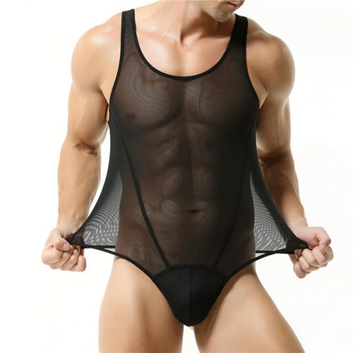 Jumpsuit für Herren, kurzer Herren-Overall, Wrestling-Anzug, Basis, Fitness, Schwimmen, Netz-Overall, Jumpsuits für Herren, lässiger Baumwoll-Overall, langer Strapsgürtel, Schwarz , L