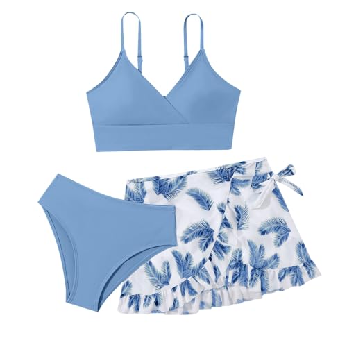 JokeLomple Mädchen 3er Set Sport Bikini - Kinder Teenager Mädchen Badebekleidung Mädchen Dreiteilig Bademod Sommer Wassersport Bikini Einfache Farbe Schwimmen Badeset Badebekleidung Set