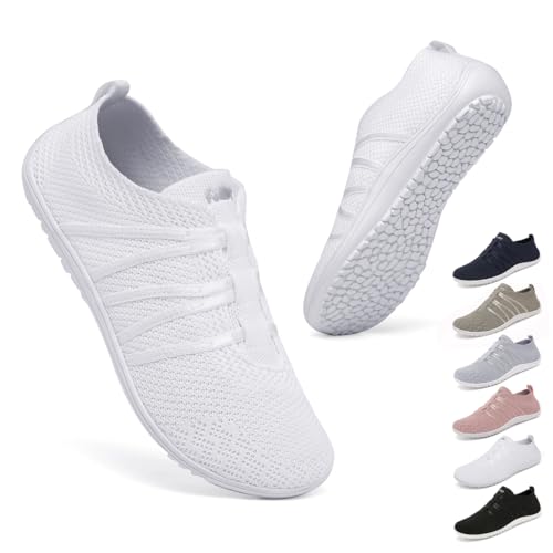 Geweo Barfußschuhe Damen Herren Barfuss Hausschuhe Barfuß Schuhe Barfussschuhe Barefoot Shoes Turnschuhe Gymnastikschuhe Sockenschuhe Fitnessschuhe Mit Zero Drop Sohle Weiß 39EU