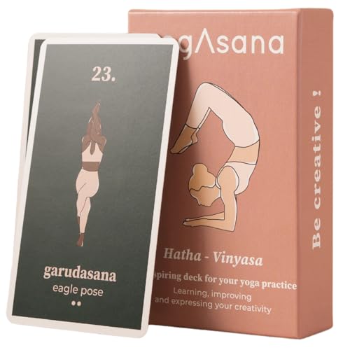 Satz von 80 Hatha Vinyasa Yoga Karten - Alle Niveaus: Anfänger bis Yogalehrer - für alle zugänglich – Yoga Cards mit Yogastellungen für Erwachsene - Anleitung zum Erstellen von Sequenzen