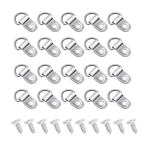 20 Sets D-Ringe Metall Bilderaufhänger mit Schrauben, Bilderaufhängung Kit für Bilderrahmenhaken, D-Ringe zum Aufhängen von Bildern, Wanddekorationshaken