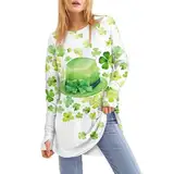 Langarmshirt Damen Blumen Druck Tshirt Basic Tuniken Hemden Sweatshirt Knopfleiste Sommer Herbst Oberteile Pullover Casual Kurzarm Tops Streetwear Shirts